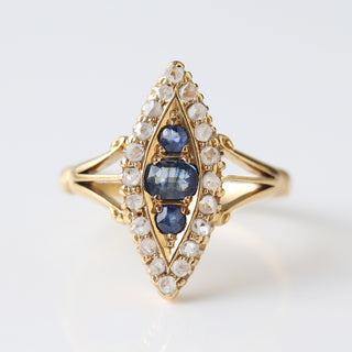 Vintage Gold Sapphire Diamond Navette Ring