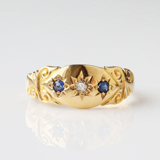 Vintage Gold Sapphire Diamond Gypsy Ring