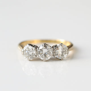 Vintage Diamond 18k Yellow Gold and Platinum Ring - UK Size i 1/2