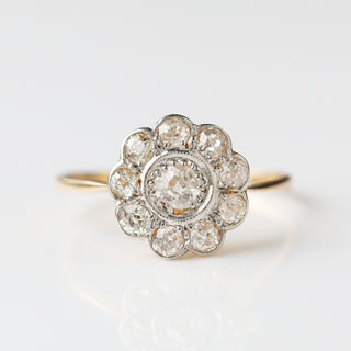 Vintage Diamond 18k White and Yellow Gold Ring - UK Size P