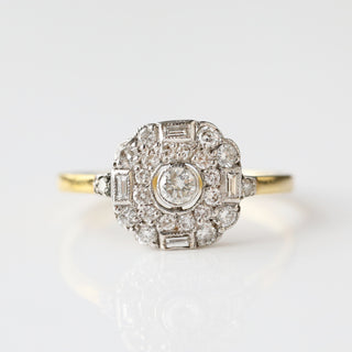 Vintage Diamond 18k White and Yellow Gold Ring - UK Size Q