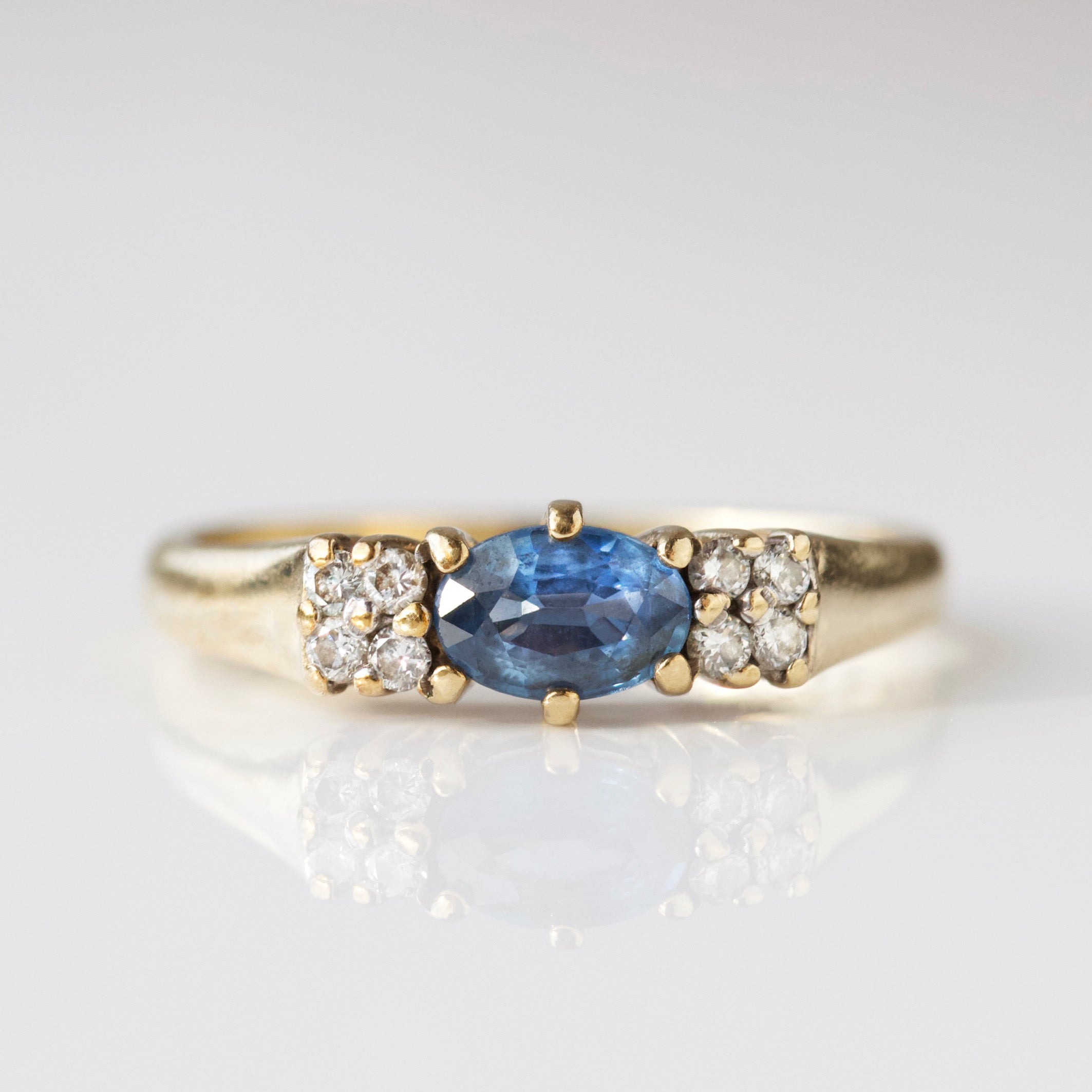 Vintage 9k Solid Yellow Gold Sapphire and Diamond Ring - Size N
