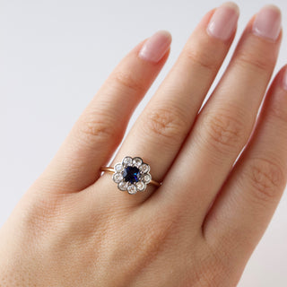 diamond and sapphire vintage statement ring in solid gold