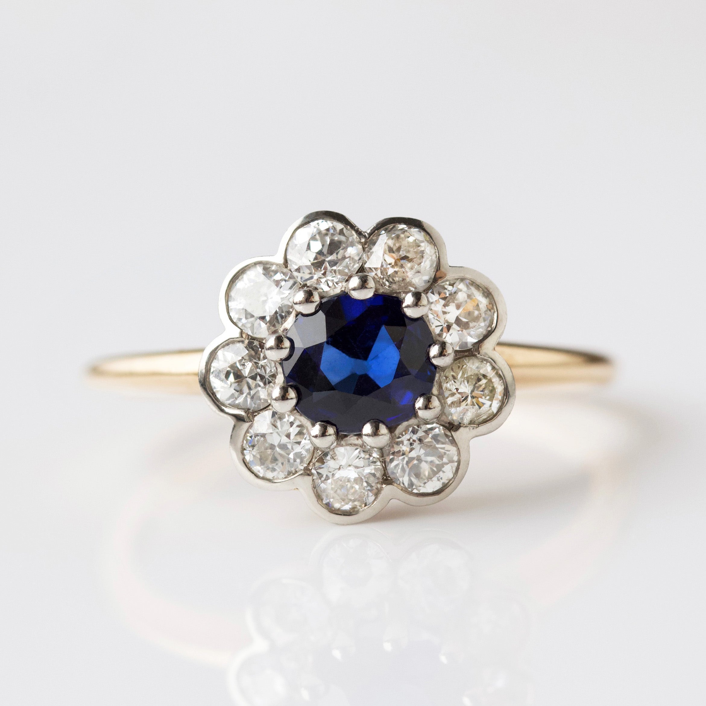 diamond and sapphire vintage statement ring in solid gold
