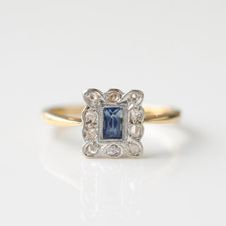 Vintage Sapphire and Diamond 14k Yellow Gold Ring - UK Size N 1/2