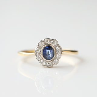Vintage Sapphire and Diamond 18k Yellow Gold Ring - UK Size O