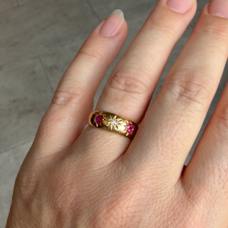 Vintage Ruby and Diamond 18k Yellow Gold Ring- UK Size N