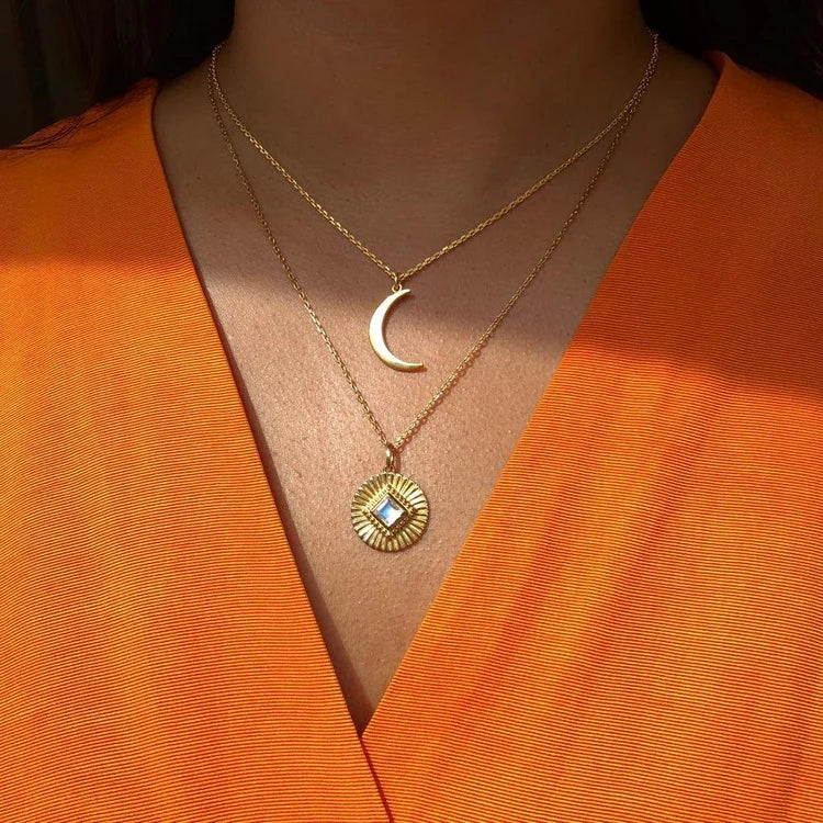 moonstone necklace and celestial earring gift set gold