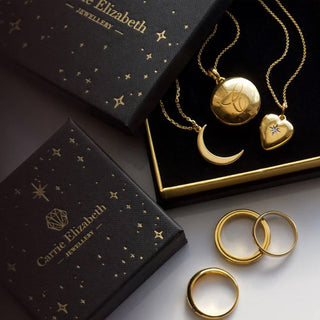 Carrie Elizabeth Celestial Gift Boxes with Lockets, Gold Rings