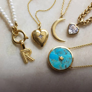 Carrie Elizabeth Jewellery Best Selling Necklaces - Gold Pearl Initial Necklace, Diamond Heart Lockets, Turquoise Gemstone Pendant