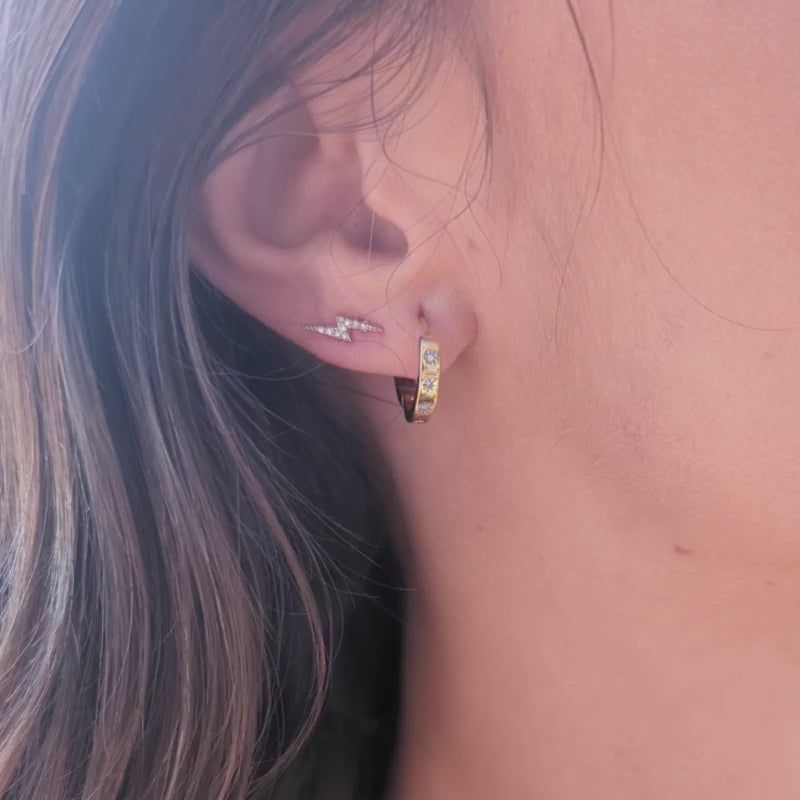 Star Set Diamond Huggie Hoops