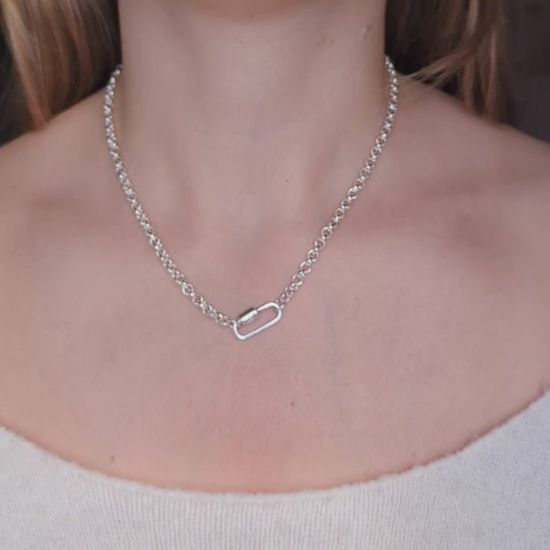 Silver chain and lock necklace