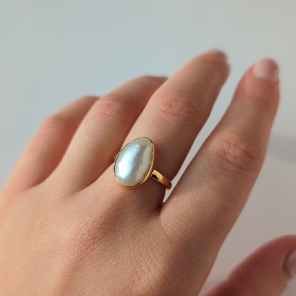 baroque pearl ring in gold