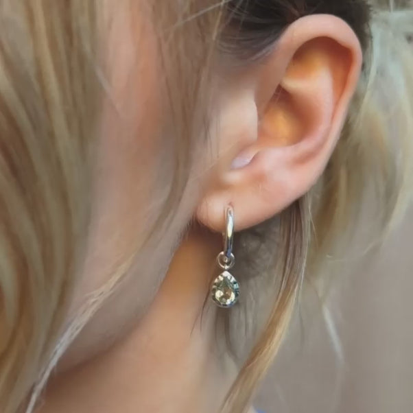 green amethyst drop hoop earrings