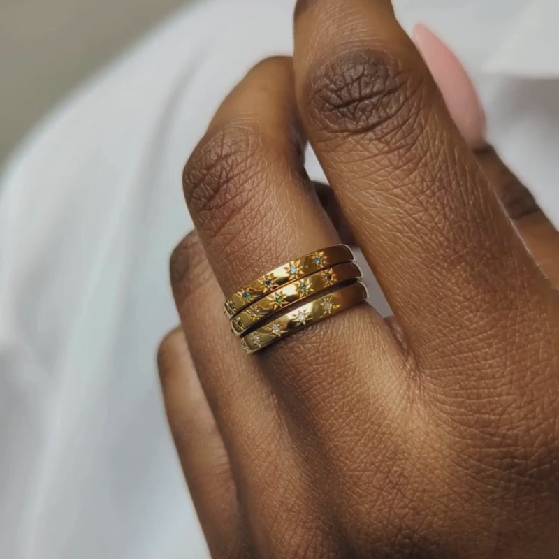 Blue diamond simple star set ring in gold