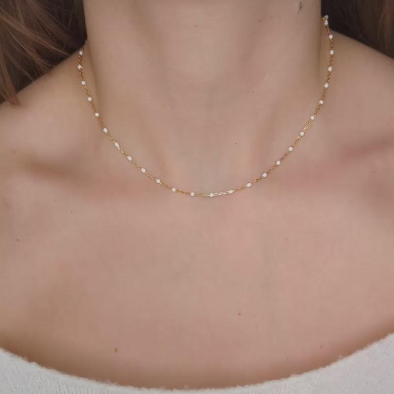 white enamel necklace gold