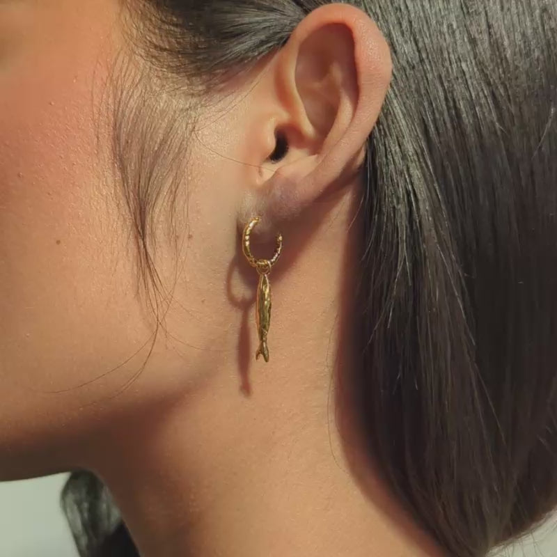 Molten Fish Drop Hoop Earrings