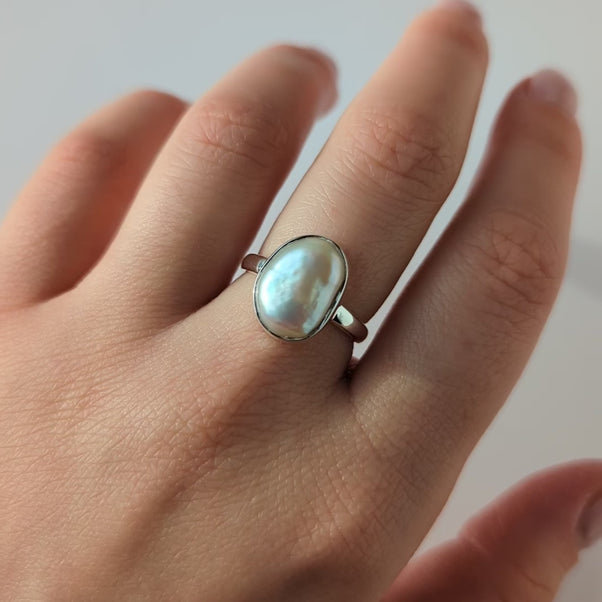 baroque pearl ring in silver