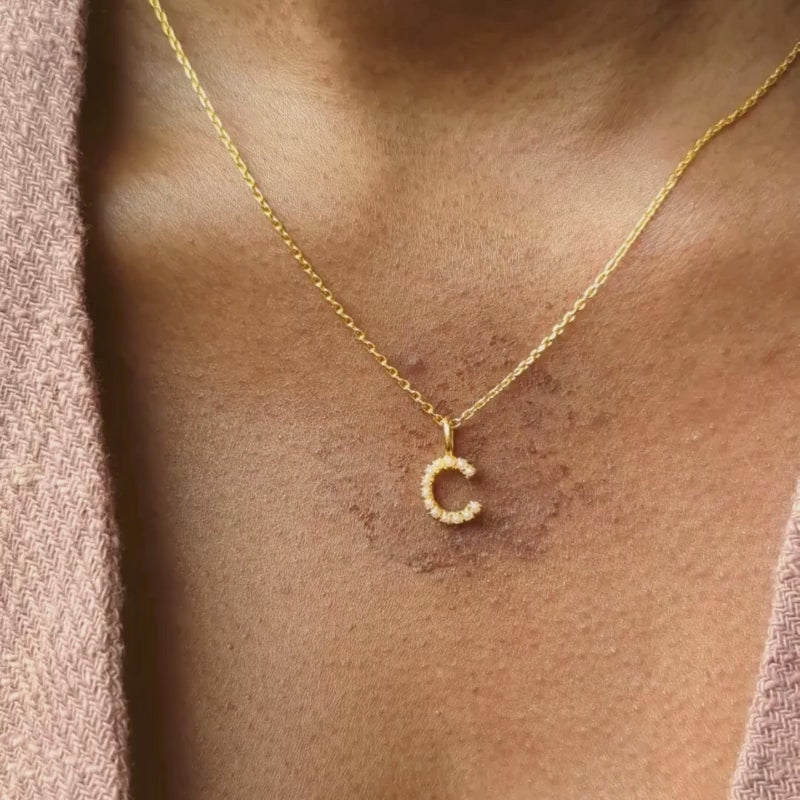 Pearl Initial Necklace In Gold