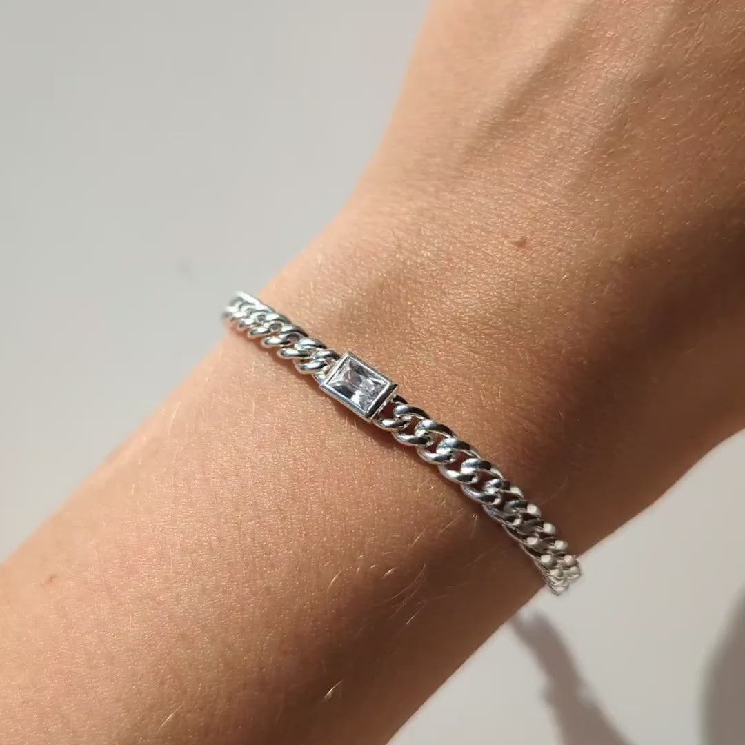 Silver curb link bracelet