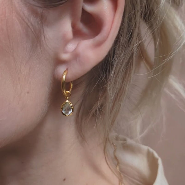 green amethyst pear drop hoop earrings