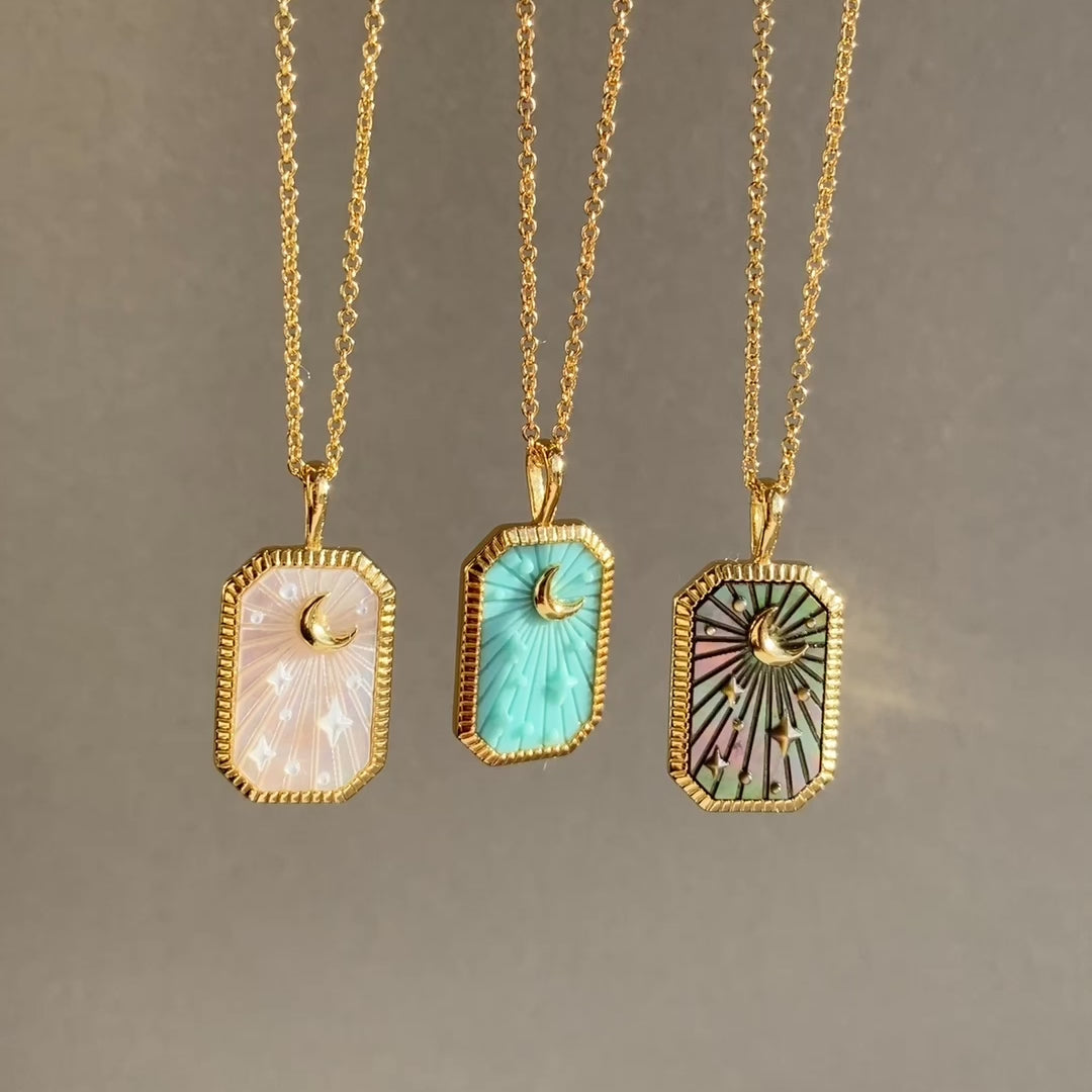 turquoise tarot necklace in gold