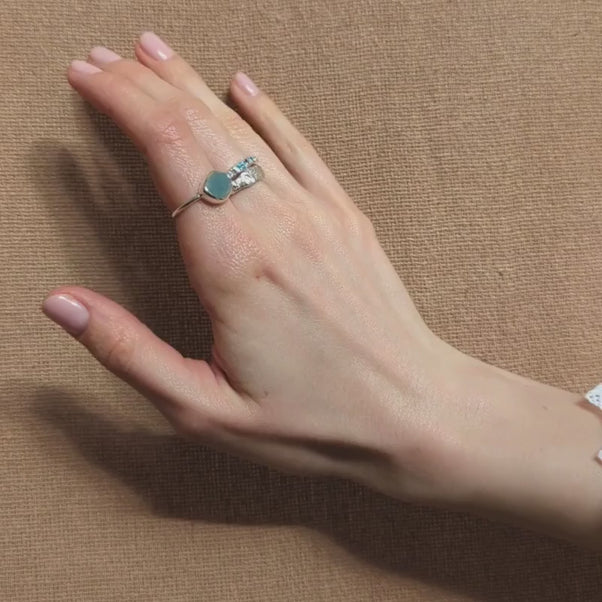aquamarine organic ring silver