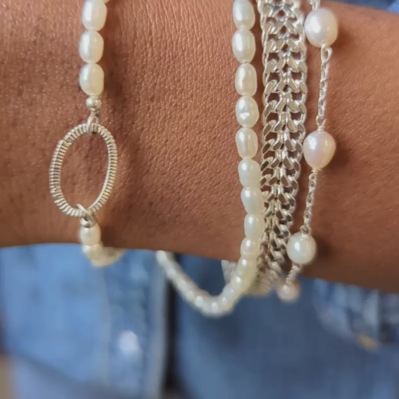 Organic pearl infinity bracelet in silver