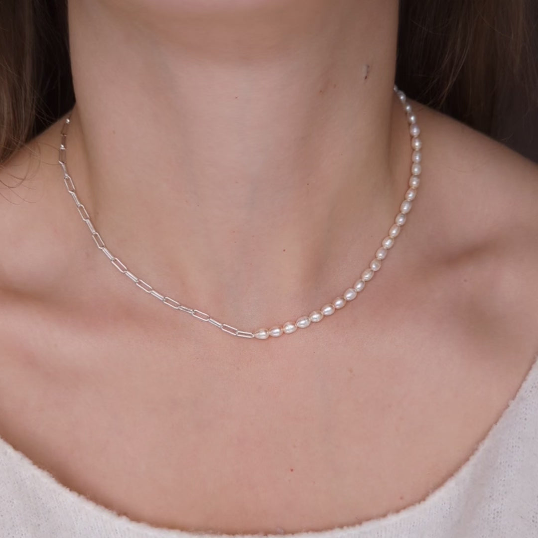 zoe sugg intentions lucky pearl and chain necklace in silver
