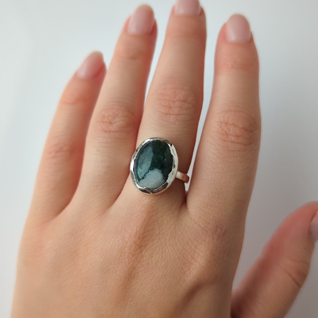 Molten Organic Snowflake Jade Ring