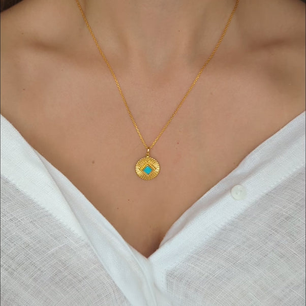 Turquoise Sunray Coin Necklace