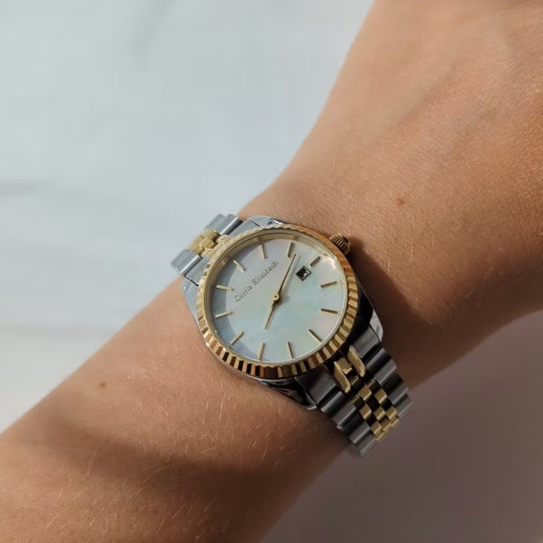Carrie Elizabeth Mother of Pearl Watch, gold and silver
