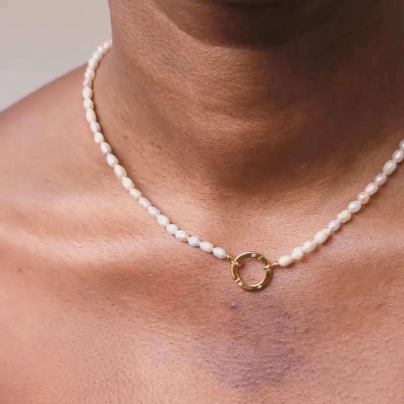 celestial cz front facing clasp pearl necklace in gold 