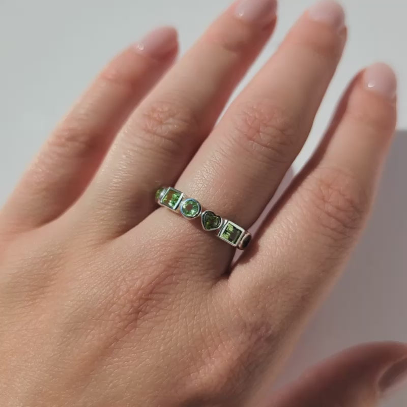 heart and stone ring in silver