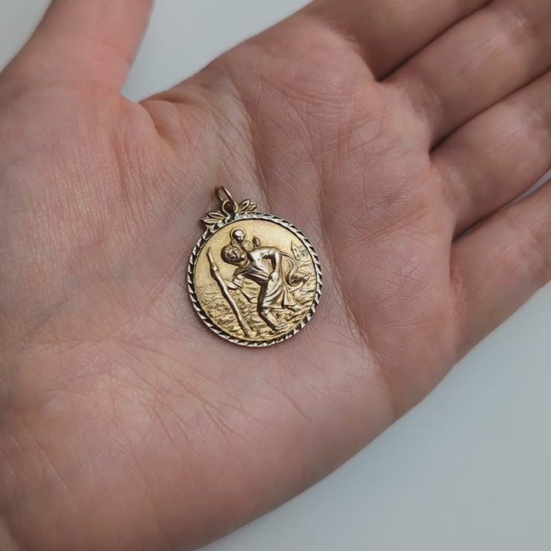 Vintage 9k Solid Yellow Gold St. Christopher Pendant