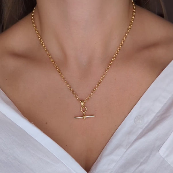 t bar chain necklace in gold