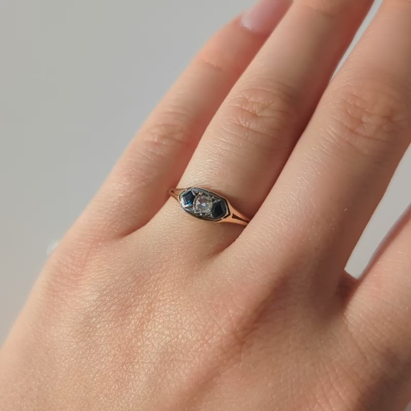 sapphire and diamond vintage ring in solid gold