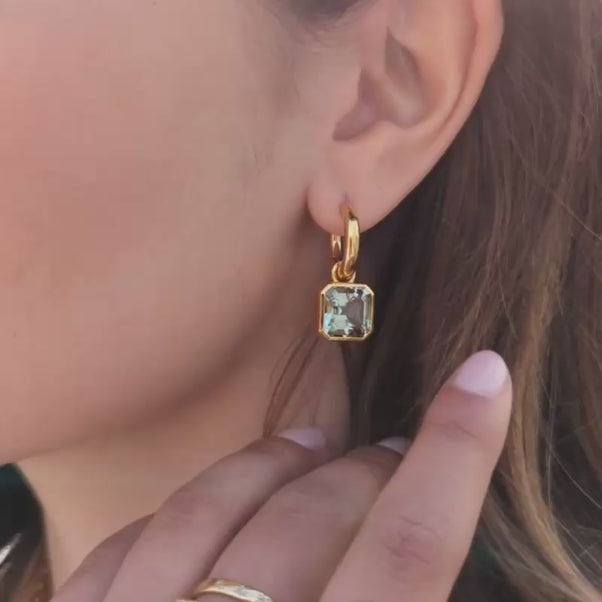 Green Amethyst Drop Hoop Earrings