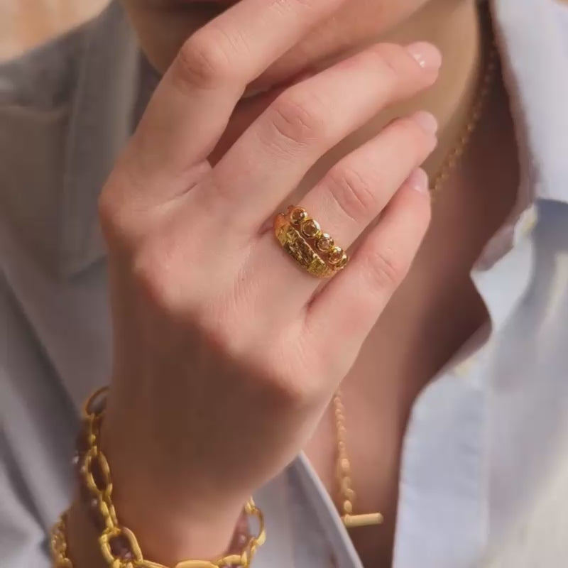 Lila Champagne Quartz Molten Ring