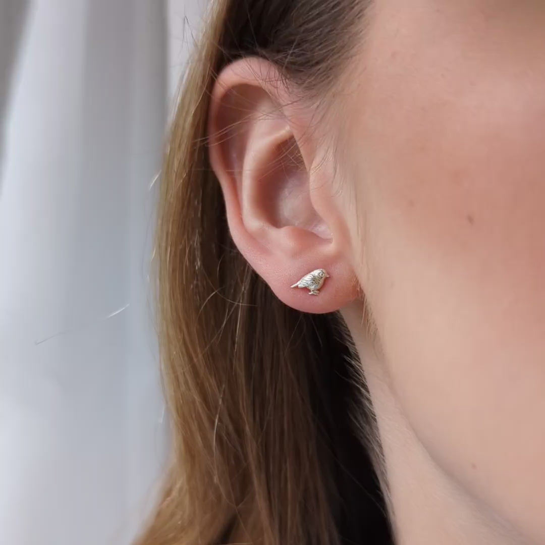 silver robin earrings