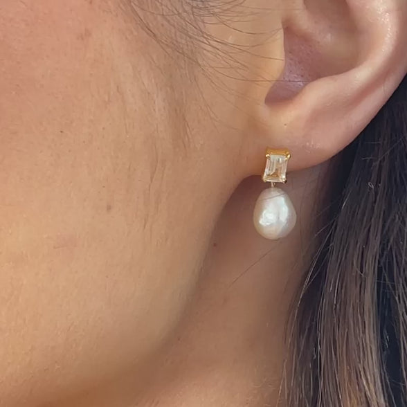Soleil Gemstone & Pearl Drop Earrings