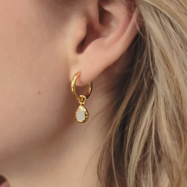 moonstone drop hoop earrings