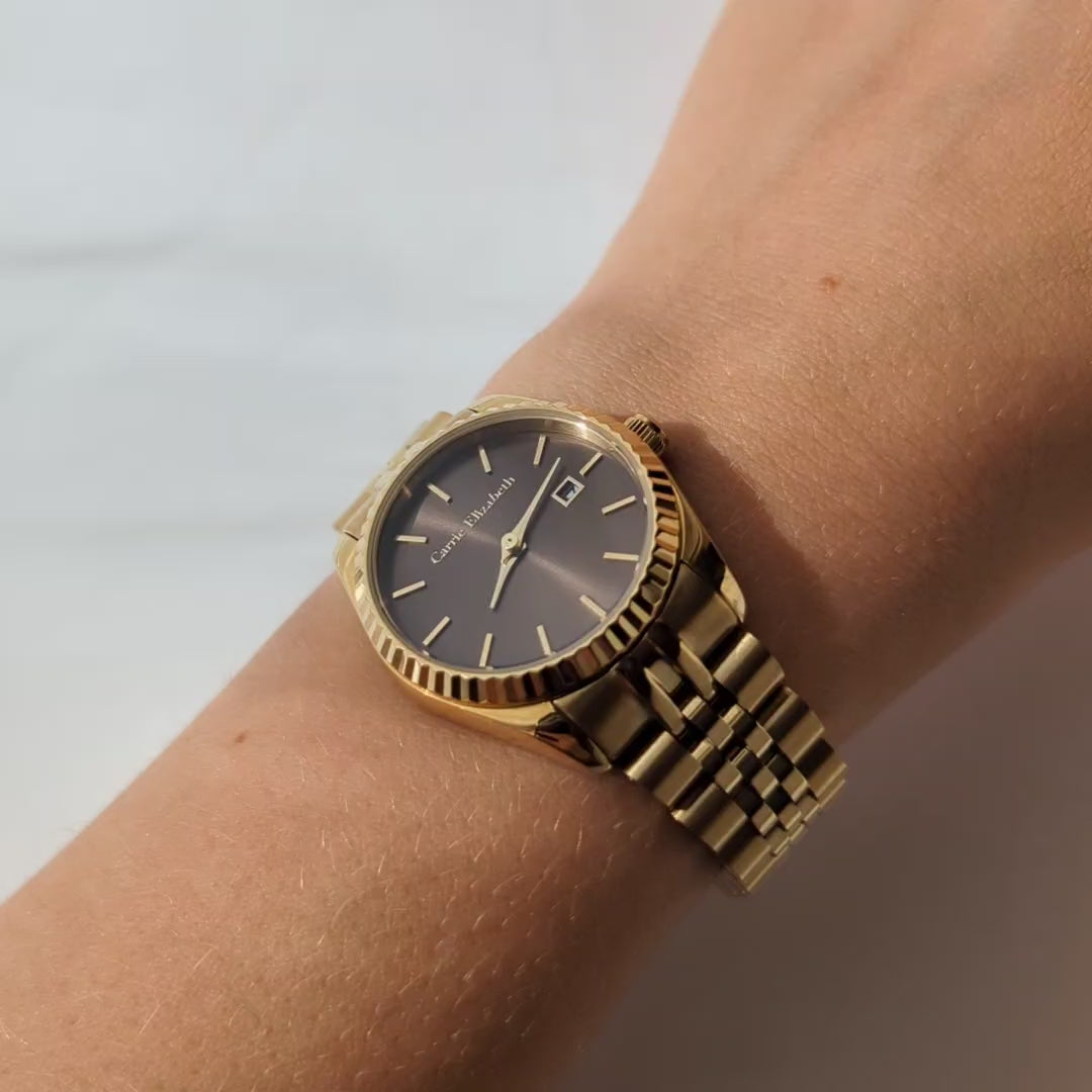 Carrie Elizabeth Gold and chocolate Watch, with 5 link strap