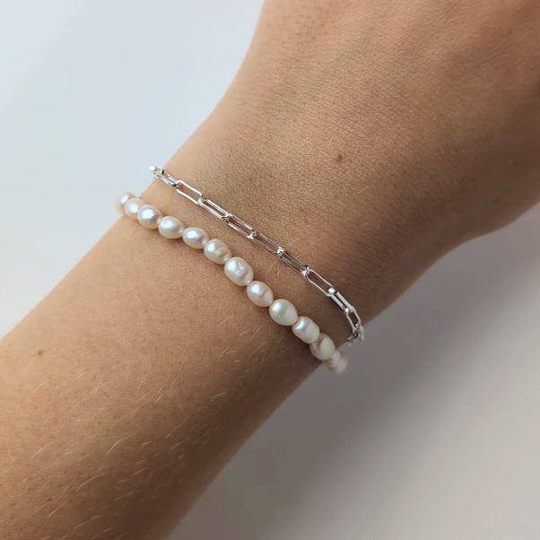 zoe sugg intentions lucky pearl and chain bracelet in silver