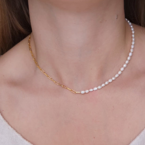 zoe sugg intentions lucky pearl and chain necklace in gold