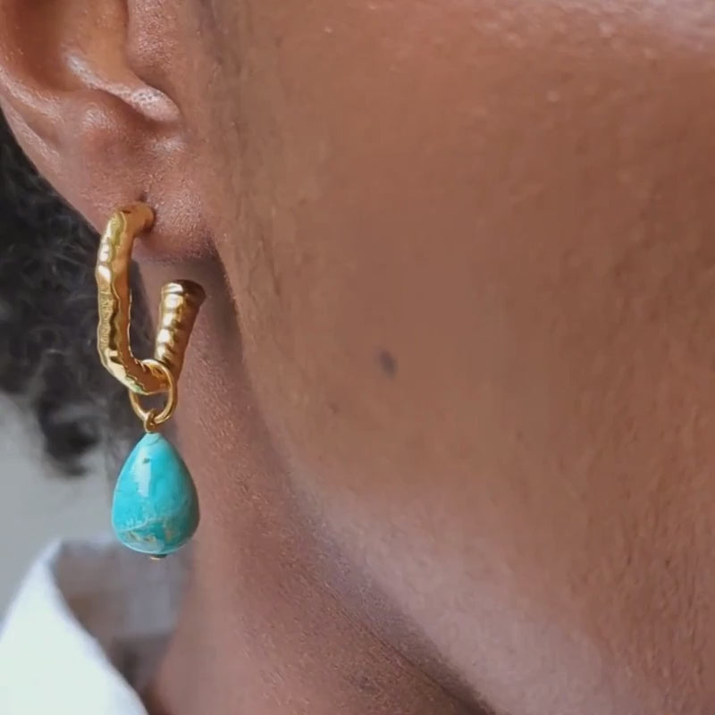 turquoise molten hoop earrings in gold