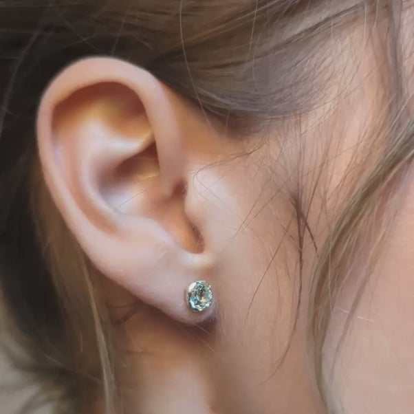 green amethyst stud earrings silver