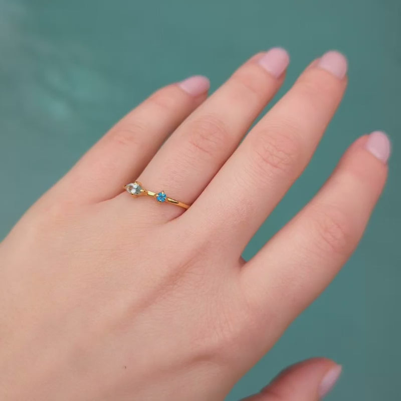 carrie elizabeth aquamarine and london blue topaz gemstone ring in gold