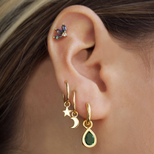 14k Gold Vermeil Star & Moon Charm Hoop Earrings Earrings VJI 