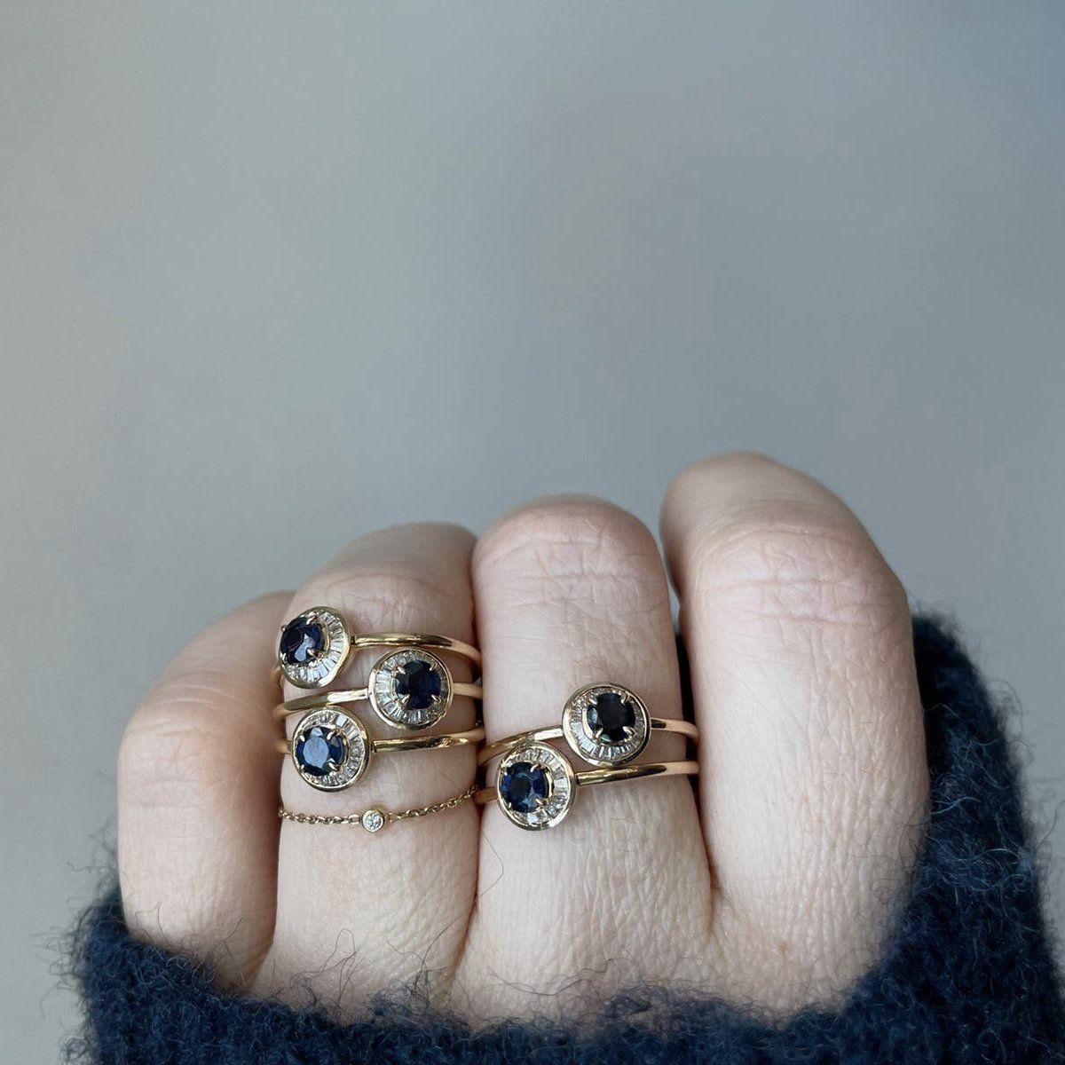 9k Solid Yellow Gold Evil Eye Sapphire and Diamond Ring Ring VJI 